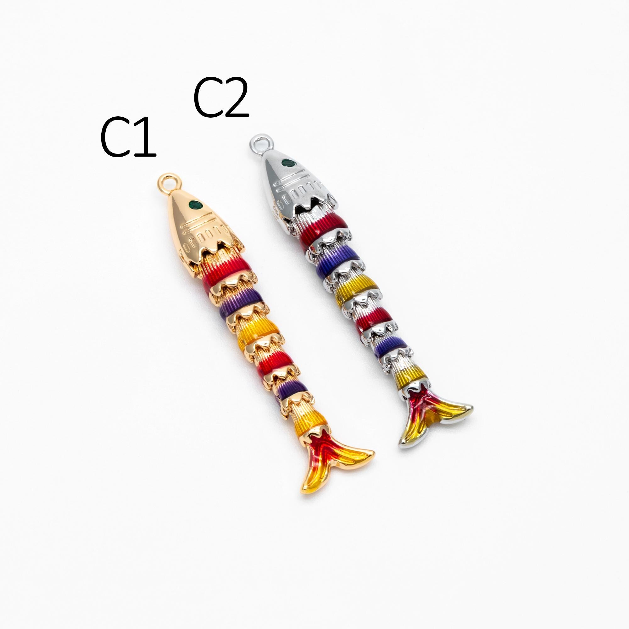 4pcs Gold/ Silver 3D Enamel Fish Charms, Gold/ Rhodium Plated Brass, Fish Pendants (GB-4666)